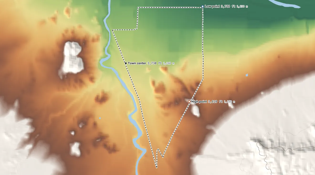Topographic elevation map of Franklin, Arizona, shaded from 3,700 ft on the northeast side to 3,810 ft on the southeast side