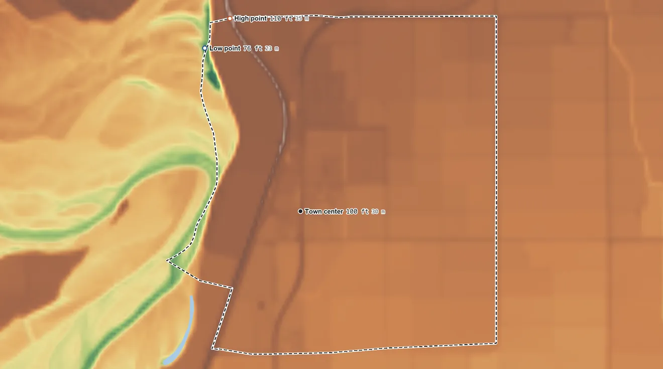 Topographic elevation map of Gadsden, Arizona, shaded from 76 ft on the northwest side to 110 ft on the north side