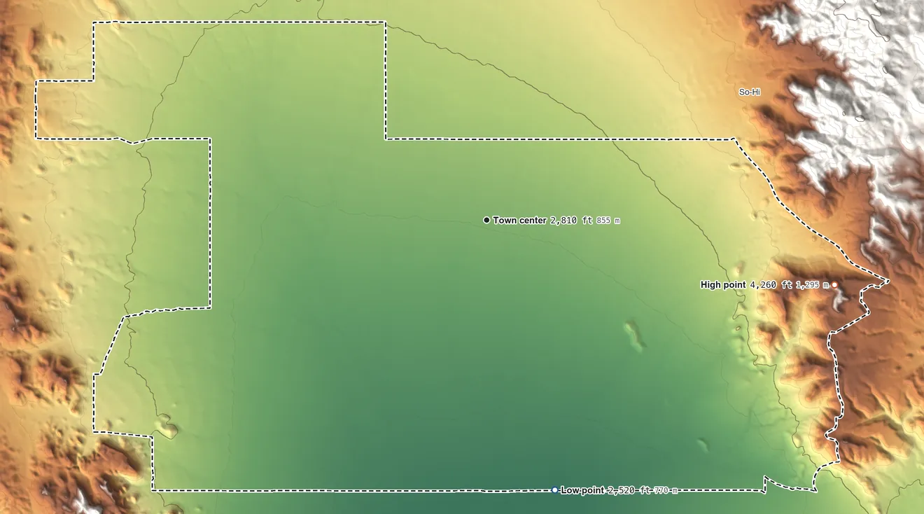 Topographic elevation map of Golden Valley, Arizona, shaded from 2,520 ft on the south side to 4,260 ft on the east side