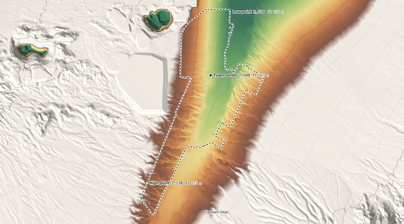 Topographic elevation map of Green Valley, Arizona, shaded from 2,790 ft on the north side to 3,130 ft on the southwest side