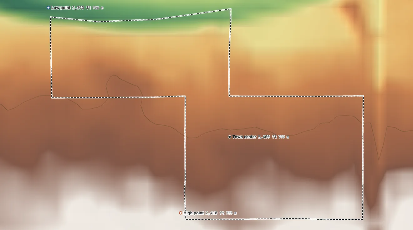 Topographic elevation map of Kleindale, Arizona, shaded from 2,370 ft on the northwest side to 2,410 ft on the southwest side
