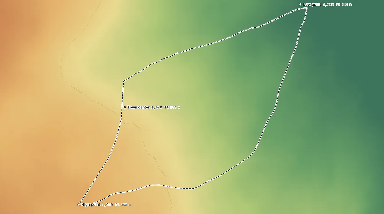 Topographic elevation map of Kohatk, Arizona, shaded from 1,630 ft on the northeast side to 1,640 ft on the southwest side