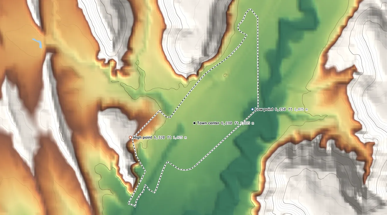 Topographic elevation map of Lupton, Arizona, shaded from 6,150 ft on the east side to 6,320 ft on the west edge, below higher ground just outside