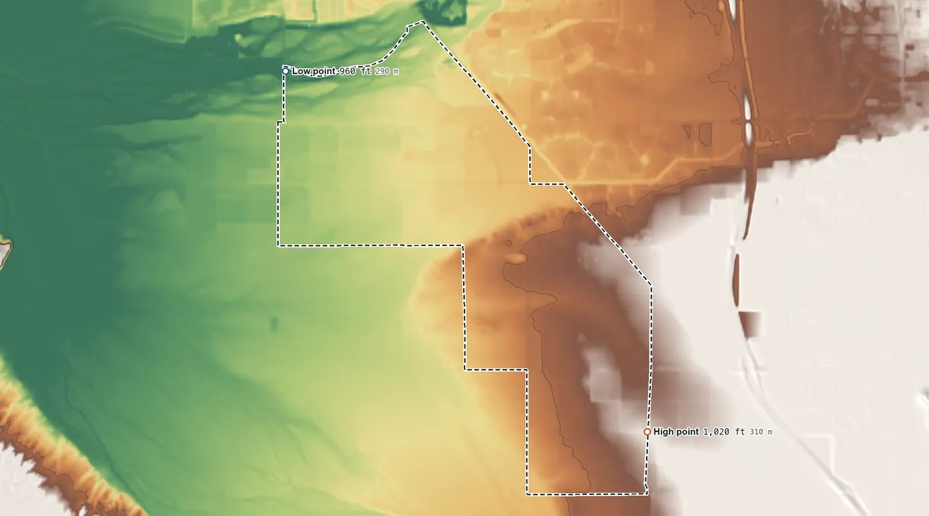 Topographic elevation map of Maricopa Colony, Arizona, shaded from 960 ft on the northwest side to 1,020 ft on the southeast side