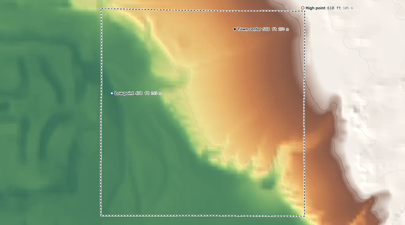 Topographic elevation map of Mesquite Creek, Arizona, shaded from 470 ft on the southwest side to 610 ft on the east side