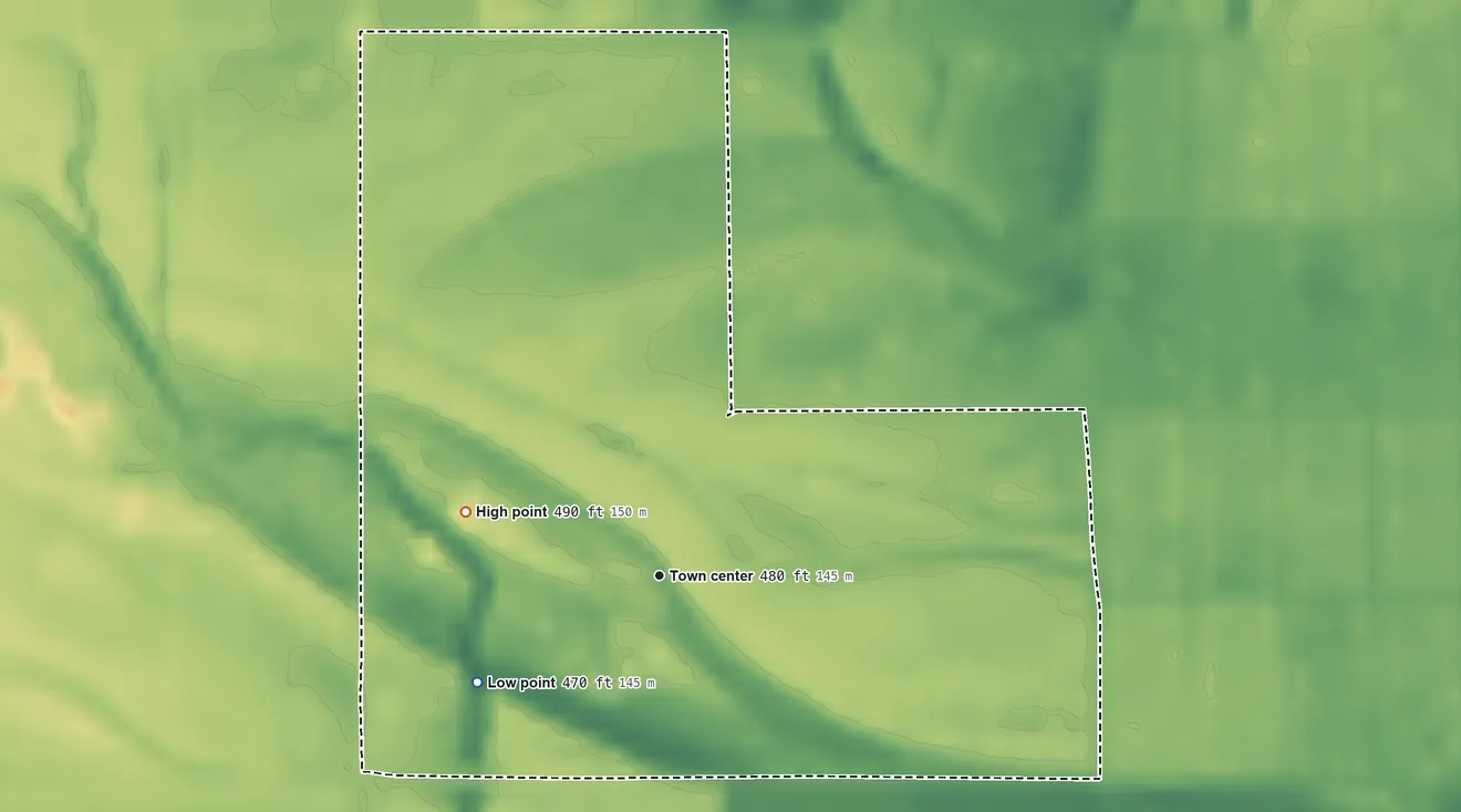 Topographic elevation map of Mojave Ranch Estates, Arizona, shaded from 470 ft on the southwest side to 490 ft on the west side