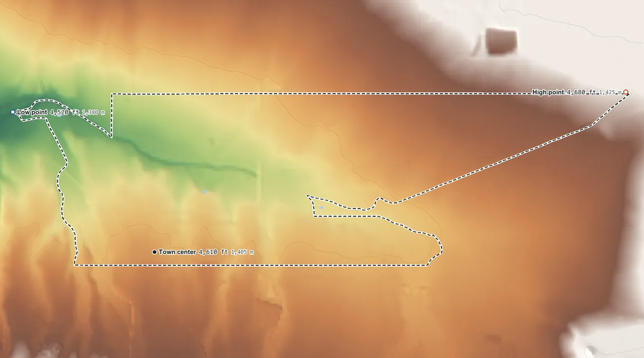 Topographic elevation map of Naco, Arizona, shaded from 4,520 ft on the northwest side to 4,680 ft on the east side