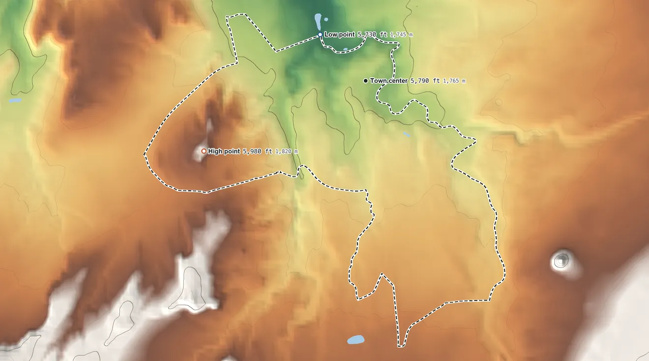 Topographic elevation map of Red Rock, Apache County, Arizona, shaded from 5,730 ft on the northwest side to 5,980 ft on the southwest side