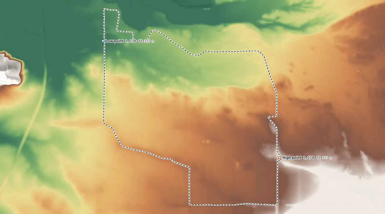 Topographic elevation map of Sacate Village, Arizona, shaded from 1,130 ft on the northwest side to 1,170 ft on the east side