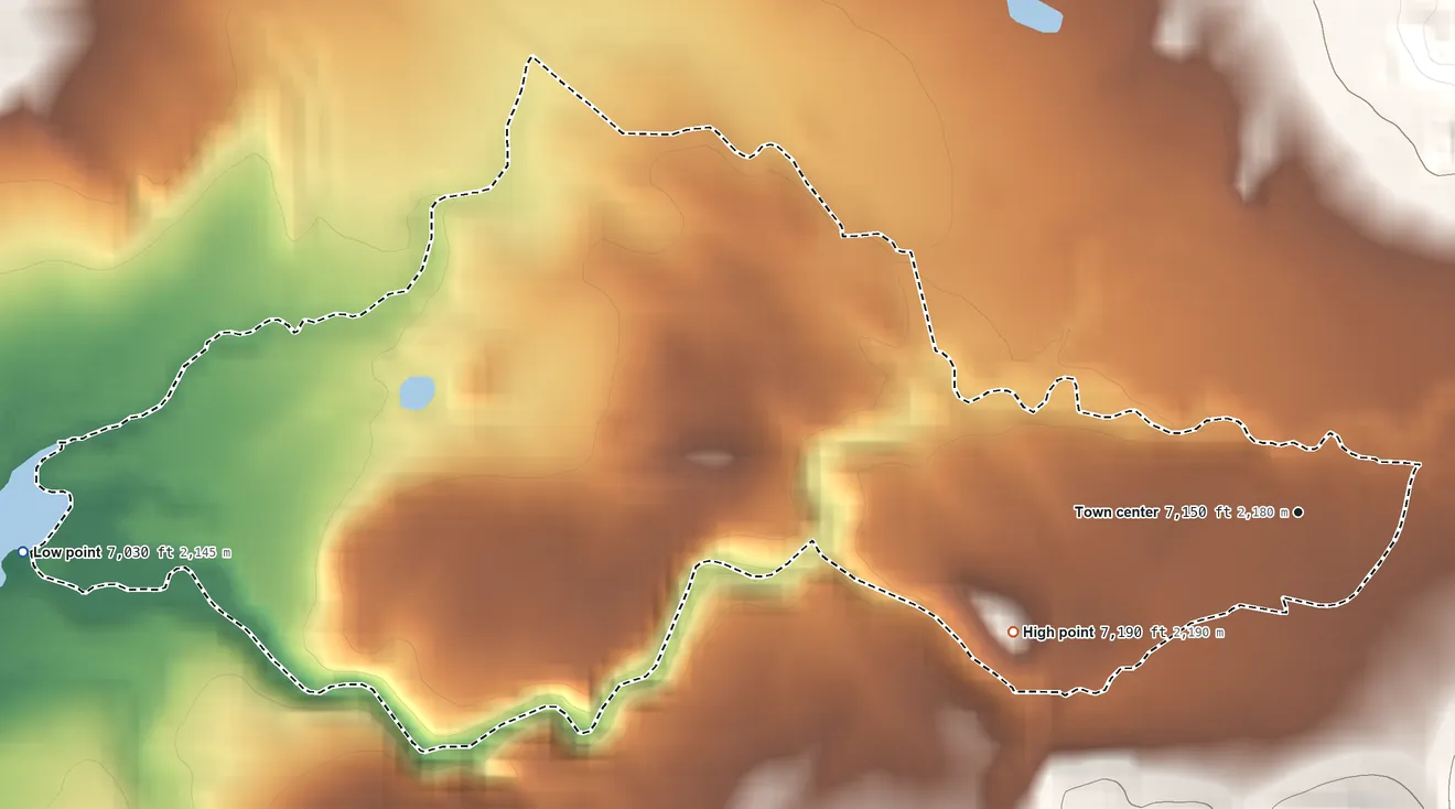 Topographic elevation map of Sehili, Arizona, shaded from 7,030 ft on the west side to 7,190 ft at the foot of the Tunitcha Mountains