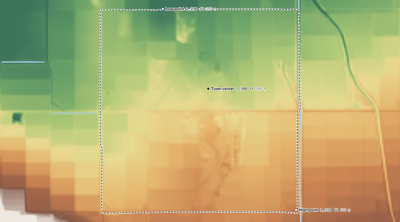 Topographic elevation map of Stanfield, Arizona, shaded from 1,290 ft on the northwest side to 1,310 ft on the southeast side