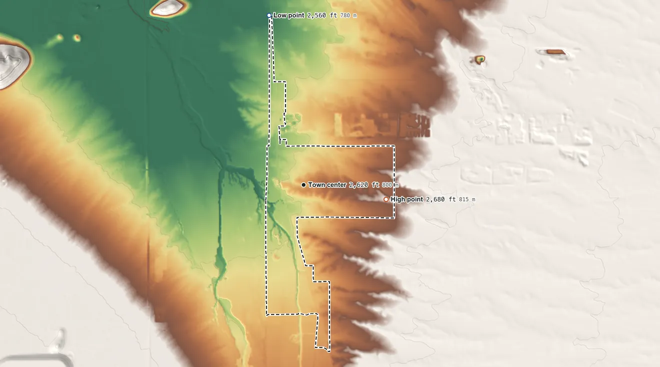 Topographic elevation map of Summit, Arizona, shaded from 2,560 ft on the north side to 2,680 ft on the east side