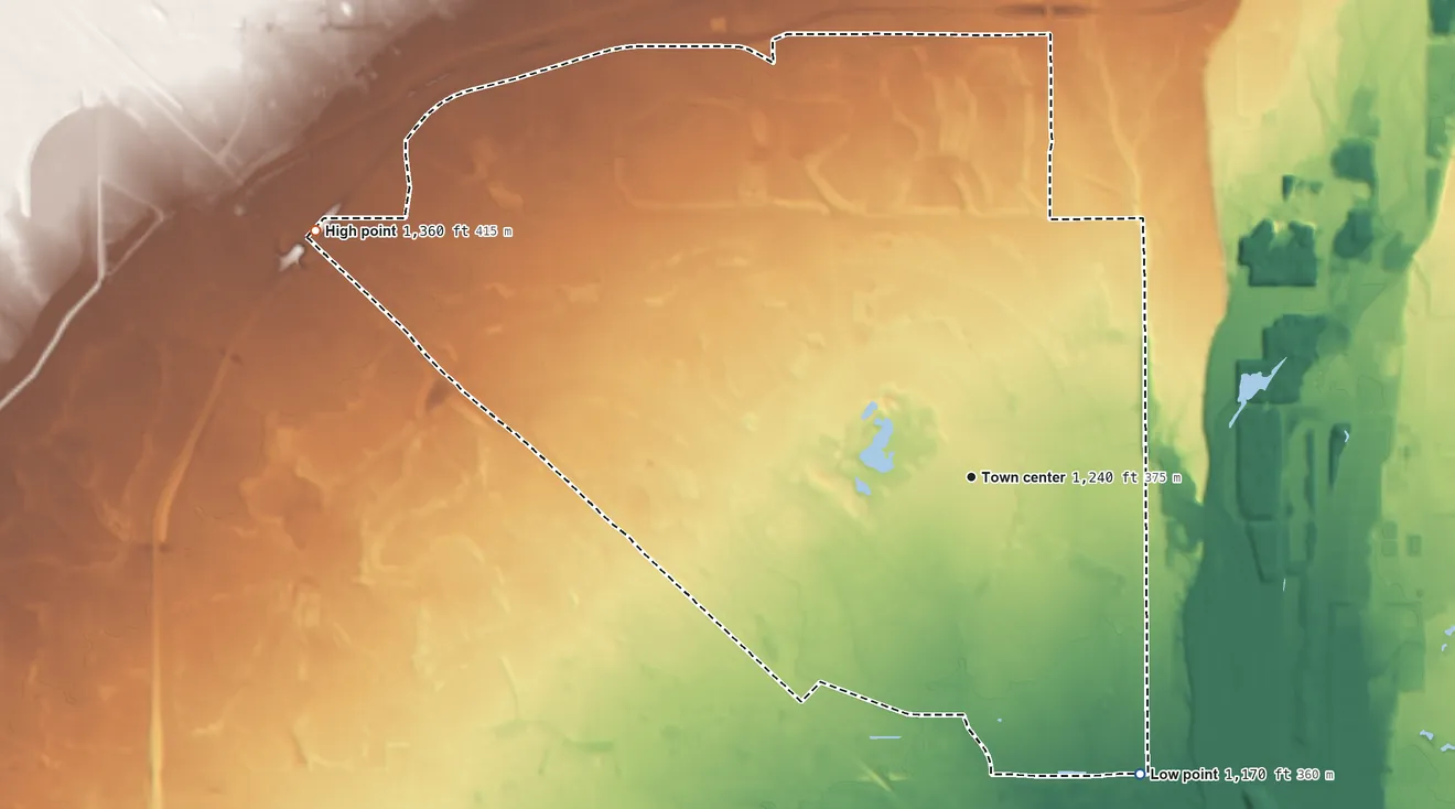 Topographic elevation map of Sun City West, Arizona, shaded from 1,170 ft on the southeast side to 1,360 ft on the west side