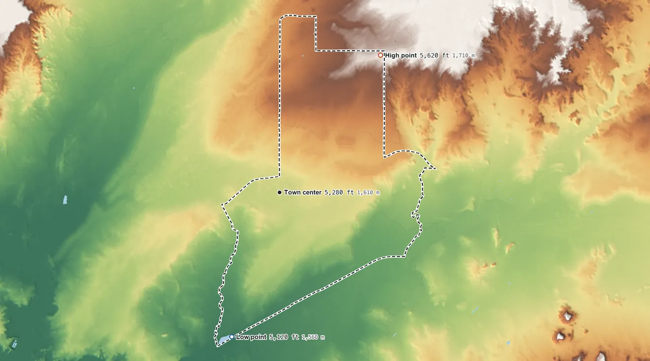 Topographic elevation map of Sun Valley, Arizona, shaded from 5,120 ft on the south side to 5,620 ft on the northeast side