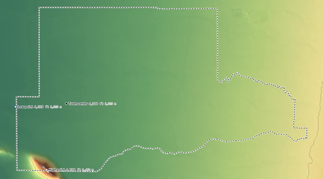 Topographic elevation map of Sunizona, Arizona, shaded from 4,320 ft on the west side to 4,790 ft on the south side