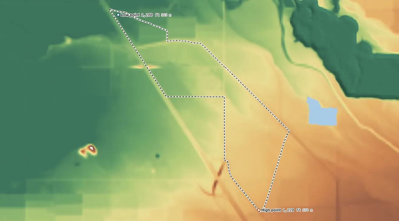 Topographic elevation map of Sweet Water Village, Arizona, shaded from 1,200 ft on the northwest side to 1,220 ft on the south side
