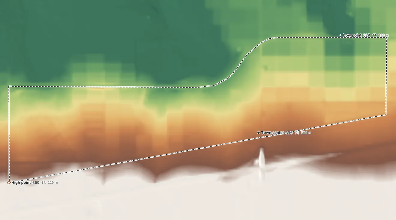 Topographic elevation map of Tacna, Arizona, shaded from 320 ft on the northeast side to 360 ft at the foot of the Wellton Hills