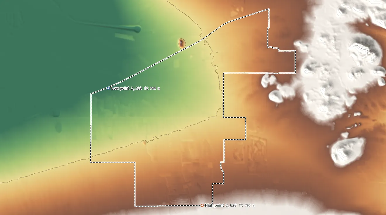 Topographic elevation map of Valencia West, Arizona, shaded from 2,430 ft on the northwest side to 2,620 ft on the south side