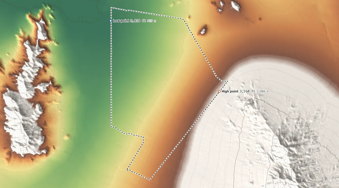 Topographic elevation map of Valle Vista, Arizona, shaded from 3,010 ft on the northwest side to 3,550 ft at the foot of the Peacock Mountains
