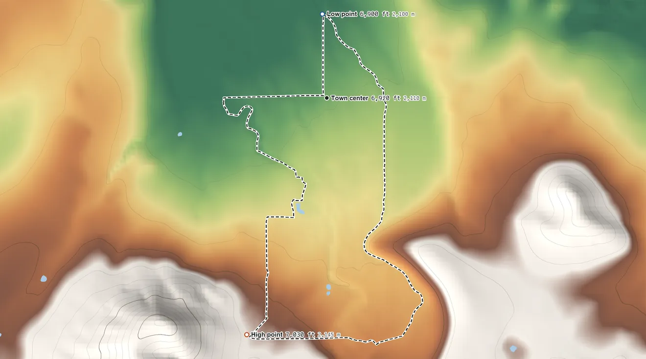 Topographic elevation map of Vernon, Arizona, shaded from 6,900 ft on the north side to 7,030 ft on the south edge, below higher ground just outside