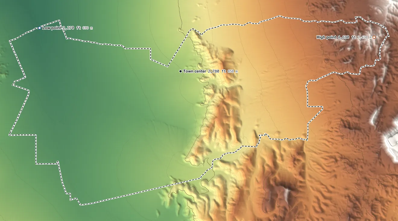 Topographic elevation map of White Hills, Arizona, shaded from 2,270 ft on the west side to 4,690 ft on the east side