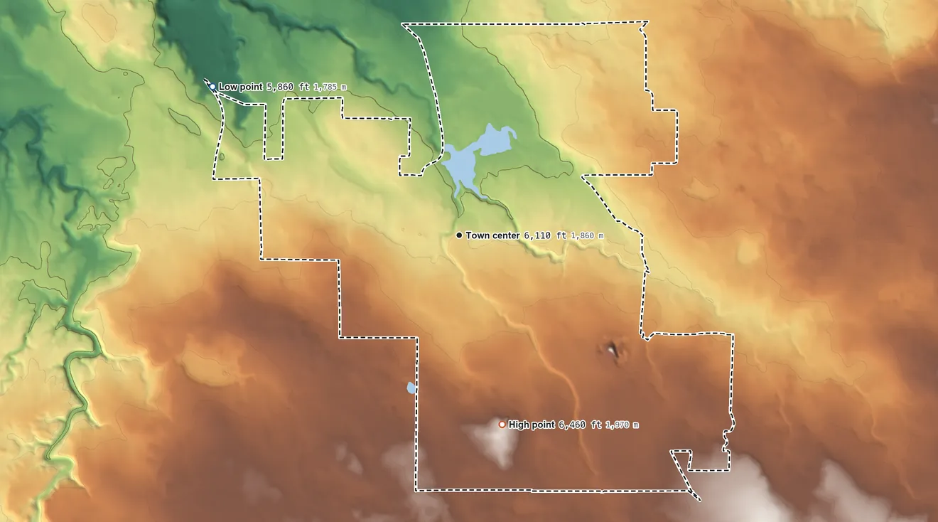 Topographic elevation map of White Mountain Lake, Arizona, shaded from 5,860 ft on the northwest side to 6,460 ft on the south side