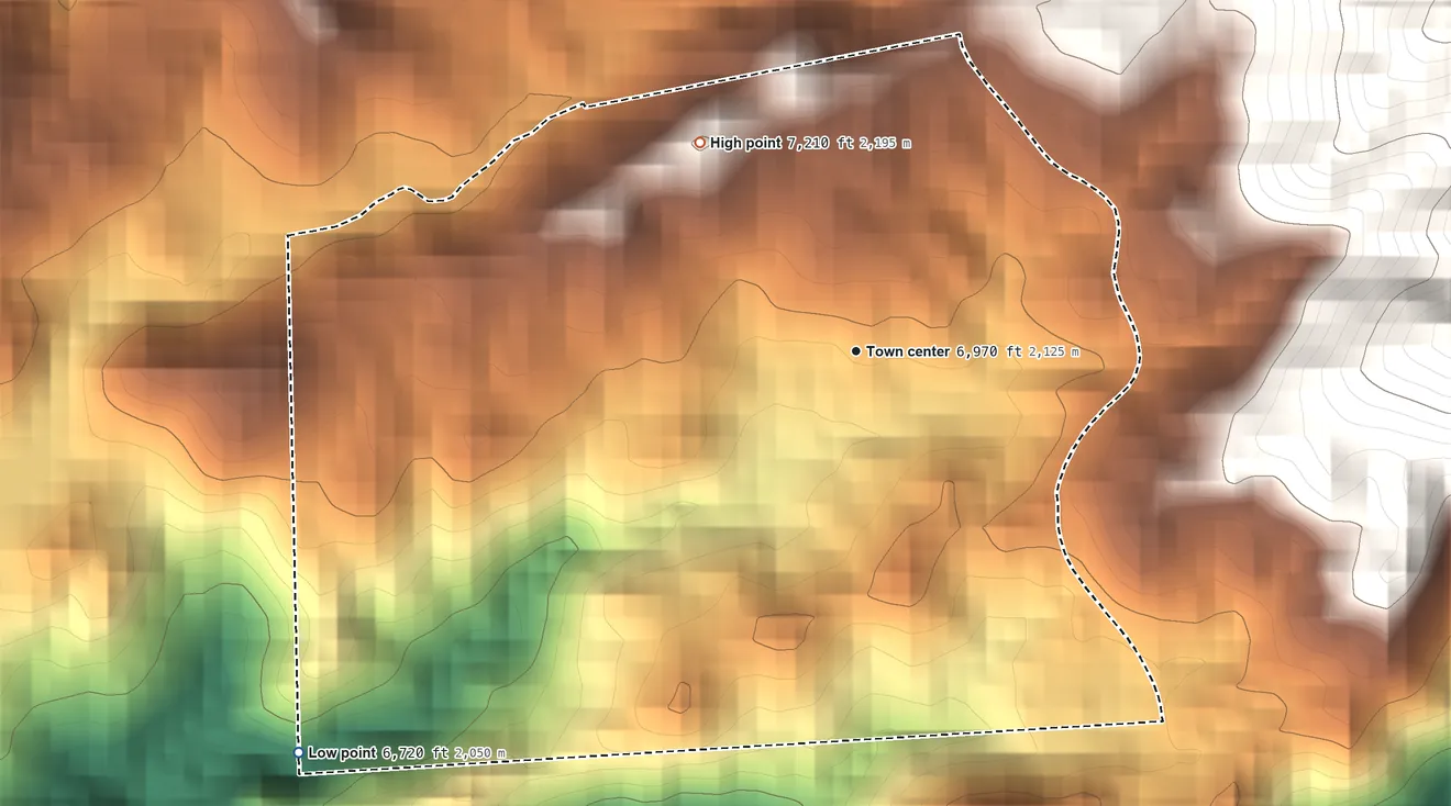 Topographic elevation map of Willow Canyon, Arizona, shaded from 6,720 ft on the southwest side to 7,210 ft at the foot of the Santa Catalina Mountains
