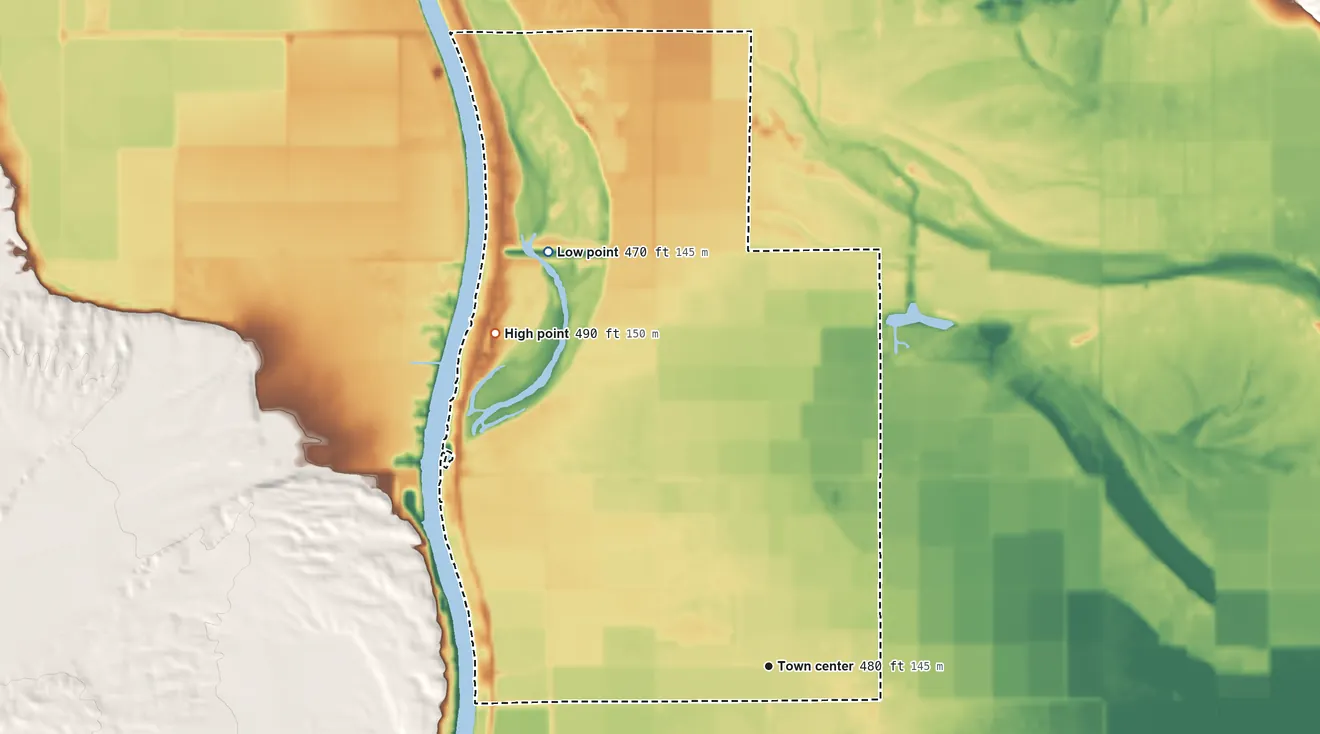 Topographic elevation map of Willow Valley, Arizona, shaded from 470 ft on the northwest side to 490 ft on the northwest side