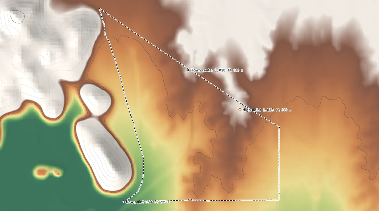 Topographic elevation map of Wintersburg, Arizona, shaded from 980 ft on the southwest side to 1,010 ft on the southeast side