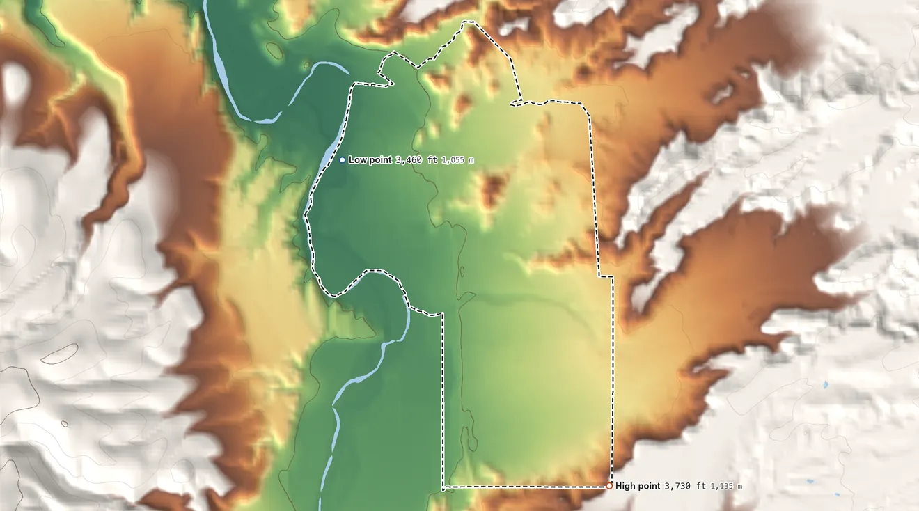 Topographic elevation map of York, Arizona, shaded from 3,460 ft on the northwest side to 3,730 ft on the south side