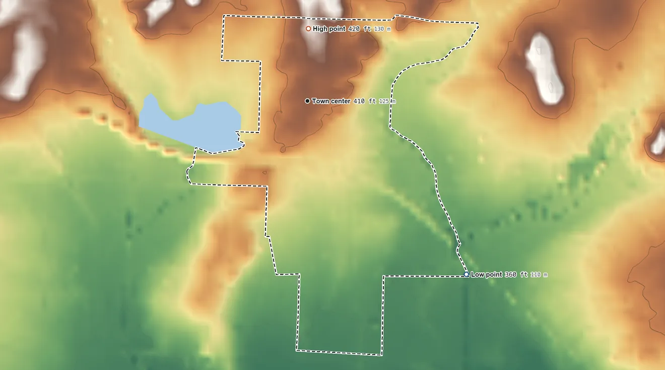 Topographic elevation map of Alix, Arkansas, shaded from 360 ft on the southeast side to 420 ft on the north edge, below higher ground just outside