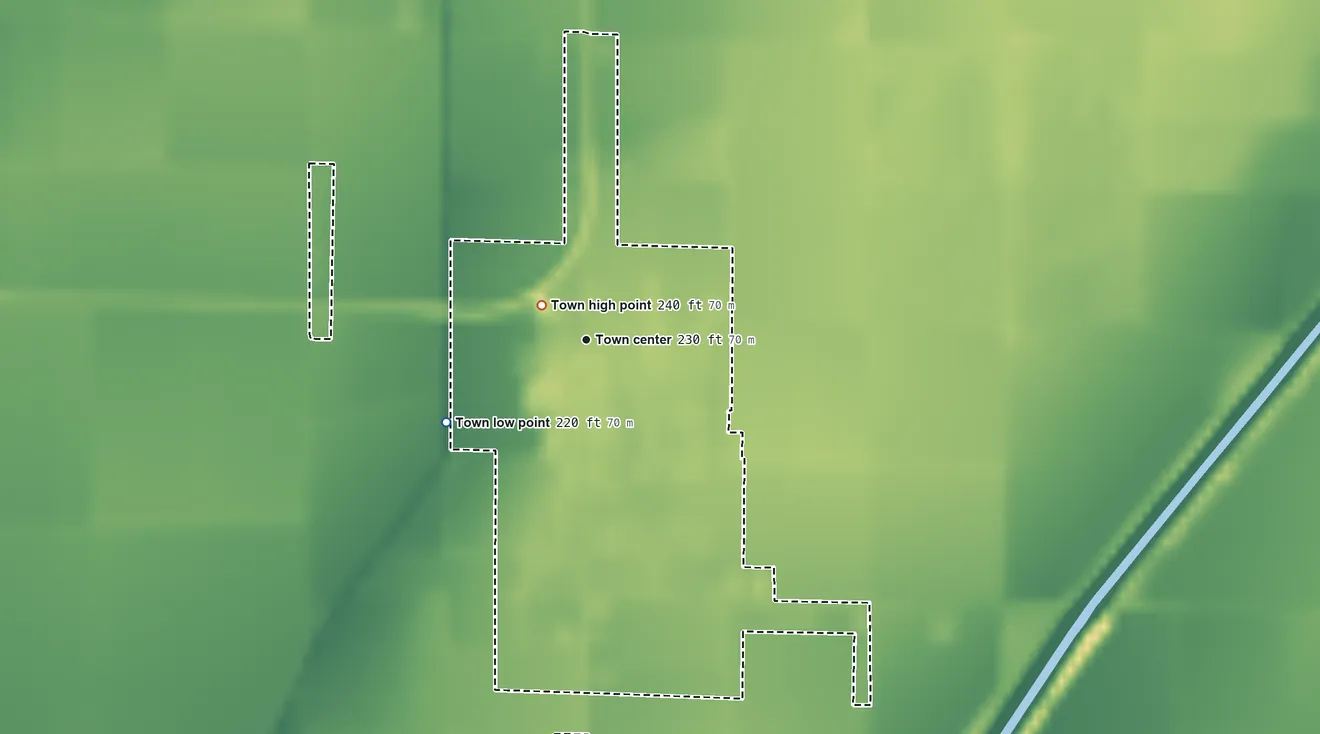 Topographic elevation map of Black Oak, Arkansas, shaded from 220 ft on the southwest side to 240 ft near the middle