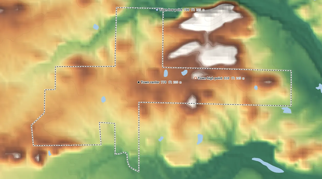 Topographic elevation map of Black Springs, Arkansas, shaded from 700 ft on the north side to 810 ft on the east side
