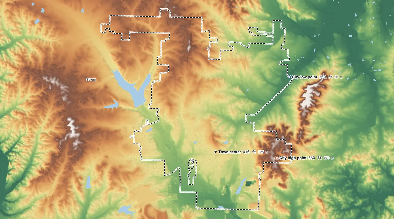 Topographic elevation map of Bryant, Arkansas, shaded from 300 ft on the northeast side to 560 ft on the east side