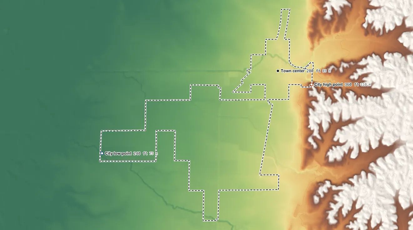 Topographic elevation map of Cherry Valley, Arkansas, shaded from 240 ft on the southwest side to 360 ft on the east side