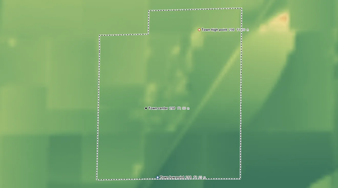 Topographic elevation map of Datto, Arkansas, shaded from 280 ft on the south side to 290 ft on the northeast side