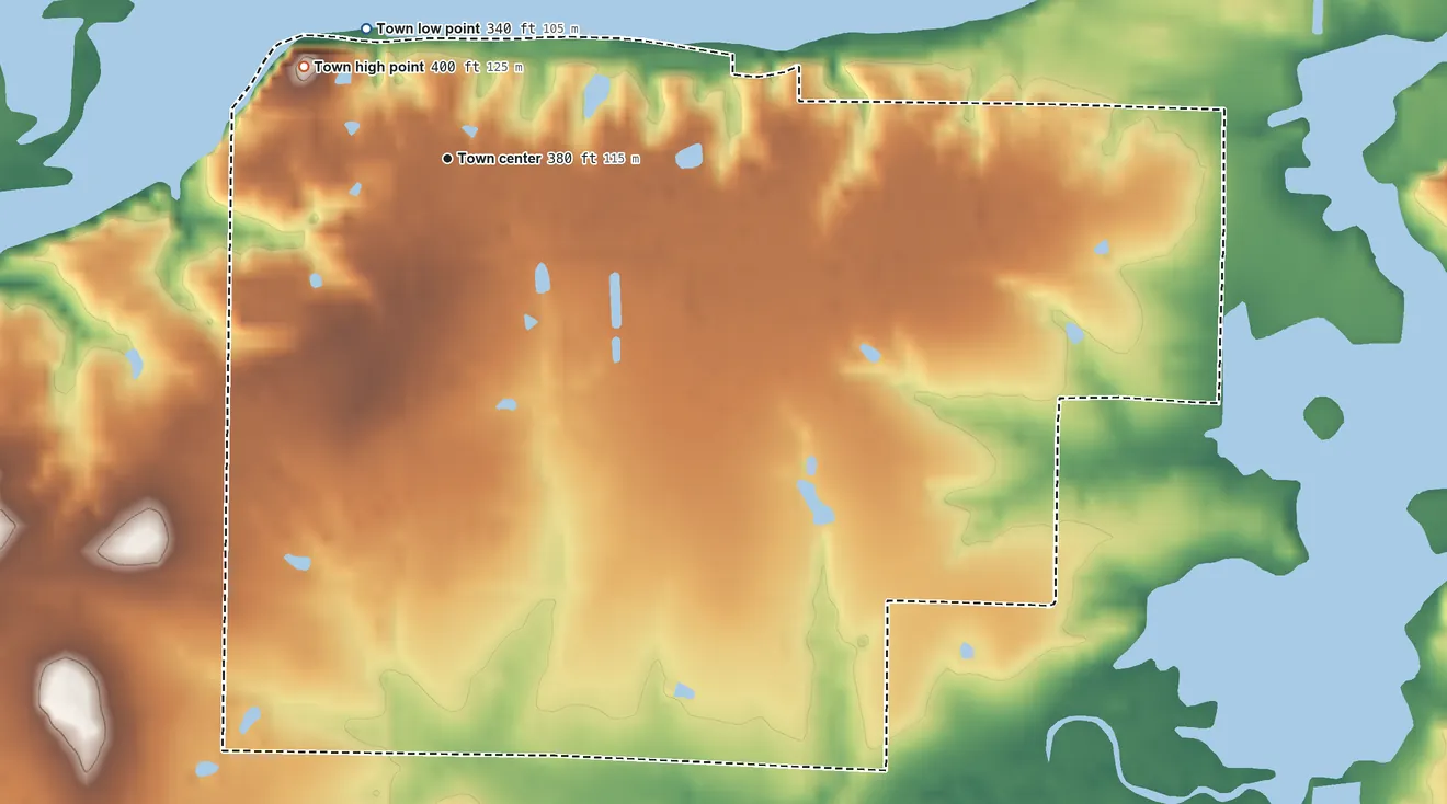 Topographic elevation map of Morrison Bluff, Arkansas, shaded from 340 ft on the northwest side to 400 ft on the northwest side