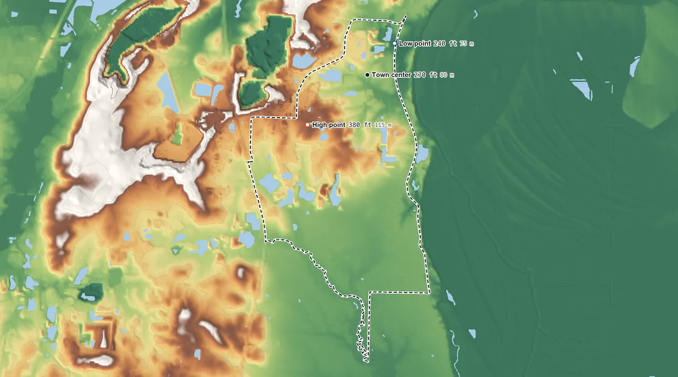 Topographic elevation map of Sweet Home, Arkansas, shaded from 240 ft on the northeast side to 380 ft on the southwest side