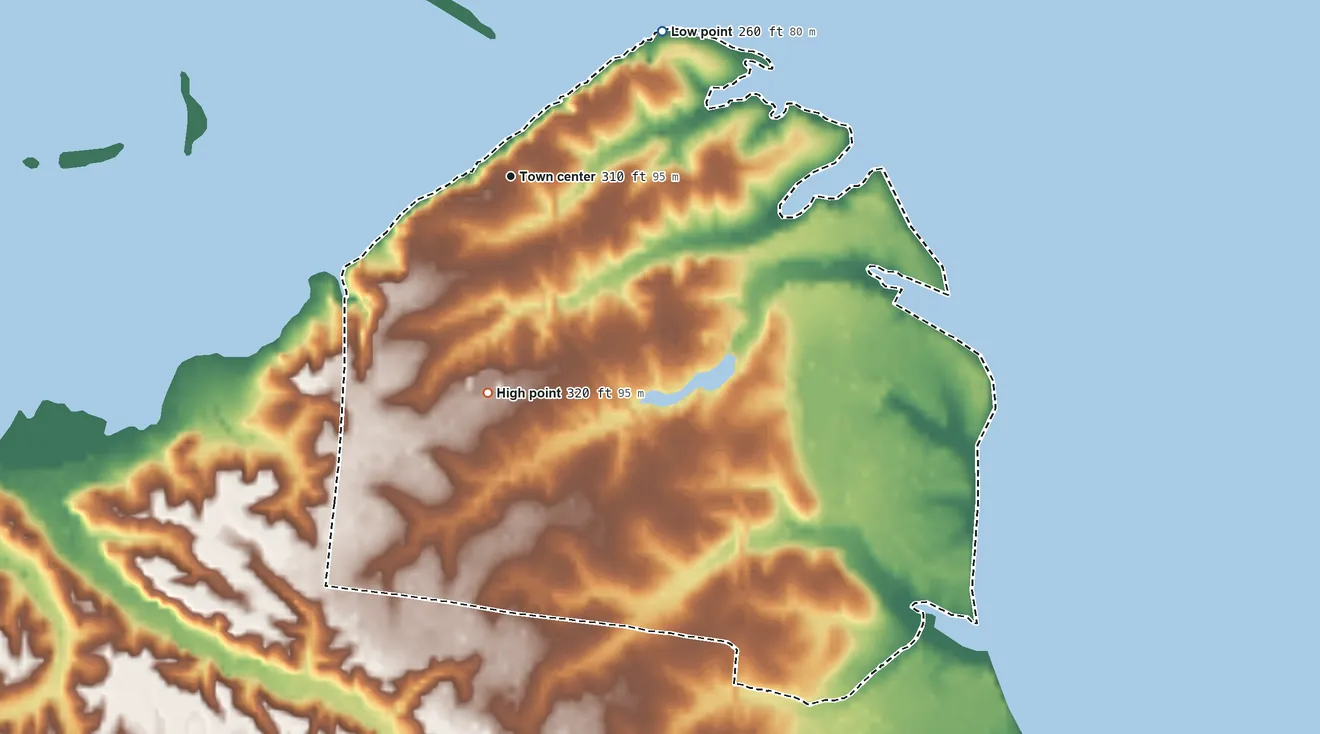 Topographic elevation map of Yarborough Landing, Arkansas, shaded from 260 ft on the northeast side to 320 ft on the south side