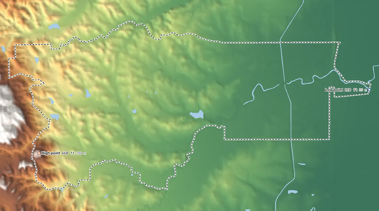 Topographic elevation map of Allendale, California, shaded from 110 ft on the east side to 660 ft at the foot of the English Hills
