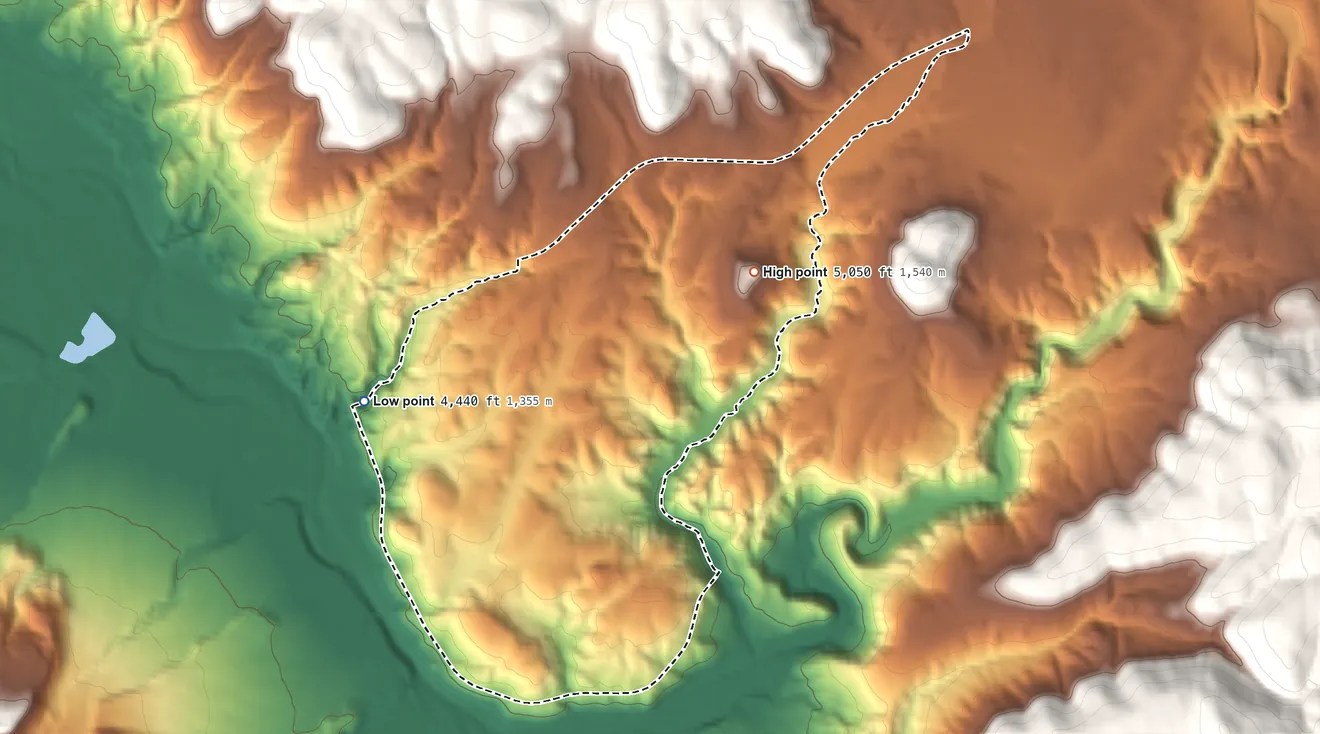 Topographic elevation map of C-Road, California, shaded from 4,440 ft on the west side to 5,050 ft on the northeast edge, below higher ground just outside