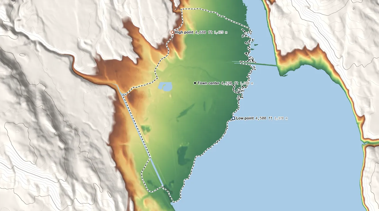 Topographic elevation map of Chester, California, shaded from 4,500 ft on the southeast side to 4,680 ft on the northwest edge, below higher ground just outside