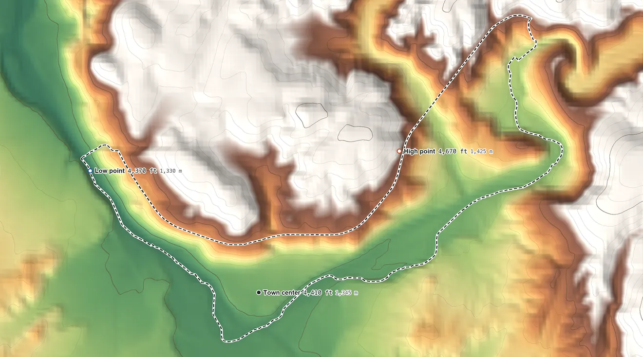 Topographic elevation map of Clio, California, shaded from 4,370 ft on the northwest side to 4,670 ft on the northeast edge, below higher ground just outside