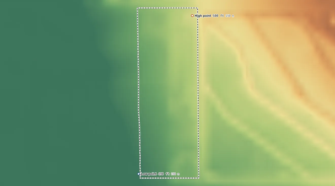 Topographic elevation map of Di Giorgio, California, shaded from 490 ft on the south side to 500 ft on the north side