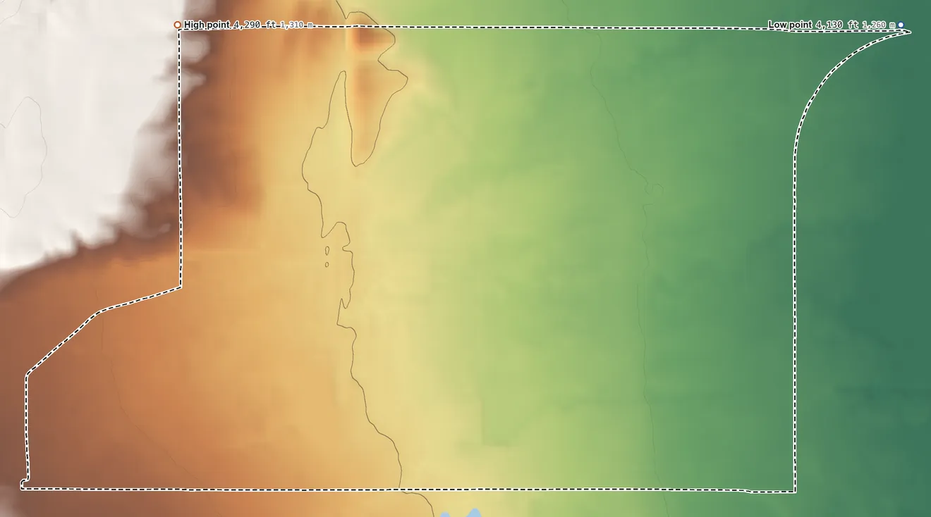 Topographic elevation map of Dixon Lane-MeadowCreek, California, shaded from 4,130 ft on the northeast side to 4,290 ft on the northwest side