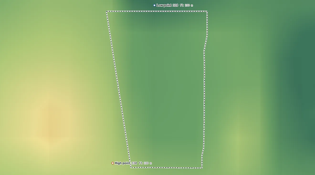 Topographic elevation map of El Monte Mobile Village, California, shaded from 320 ft on the north side to 330 ft on the southwest side
