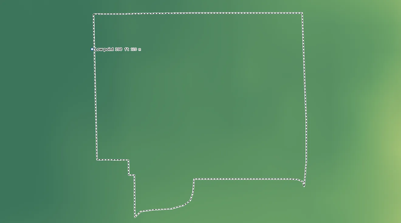 Topographic elevation map of El Rancho, California, shaded from 390 ft on the west side to 390 ft at the foot of the Venice Hills