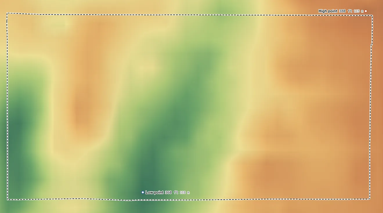 Topographic elevation map of Fort Washington, California, shaded from 360 ft on the south side to 380 ft on the east side