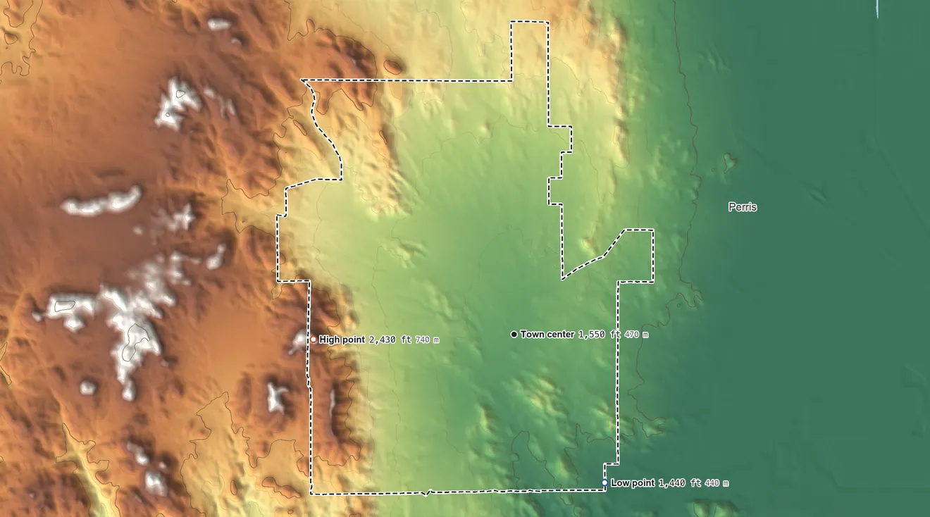 Topographic elevation map of Good Hope, California, shaded from 1,440 ft on the southeast side to 2,430 ft on the west side