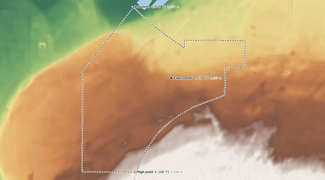 Topographic elevation map of Herlong, California, shaded from 4,040 ft on the northwest side to 4,160 ft on the south side